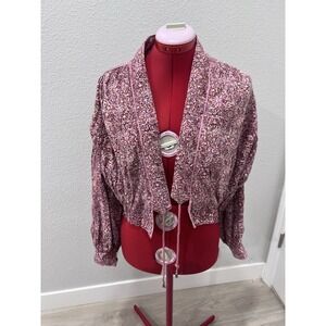 Free People XS Purple Floral‎ Print Cropped Tie Front Jacket Top Boho Chic